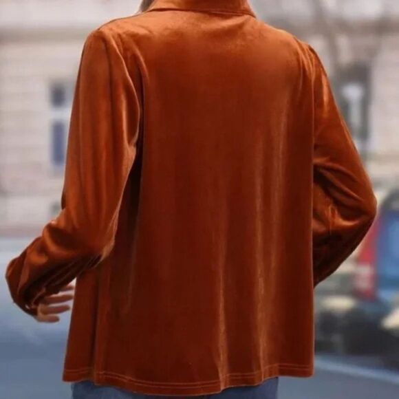New Luxe Burgundy Velvet ButtonâDownâOversizedâShirtâTop - Picture 13 of 16